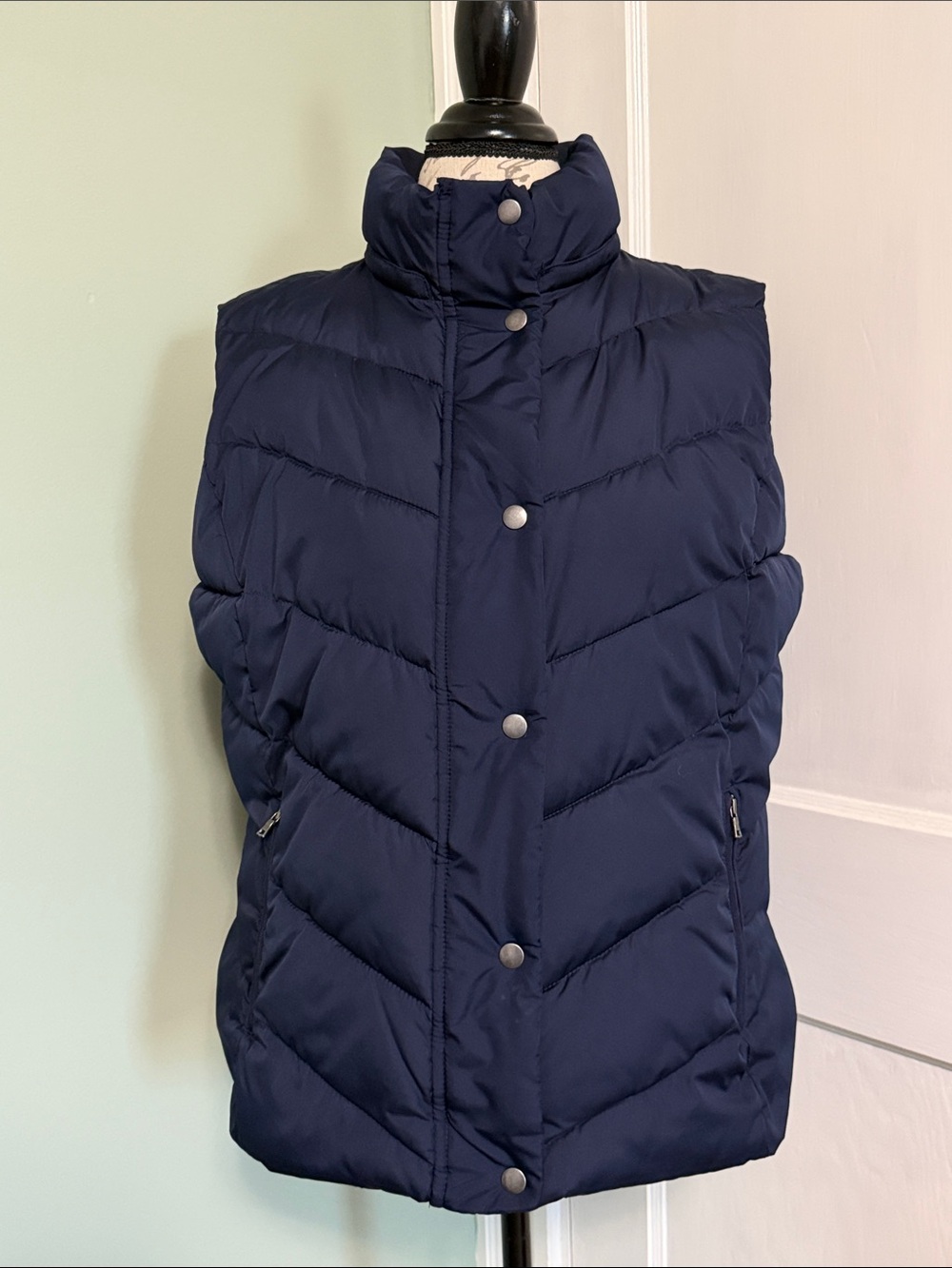 GAP Navy Quilted Puffer Vest with Stand Collar